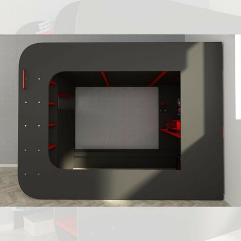 Letto a soppalco con postazione gamer colore antracite rosso 5000
