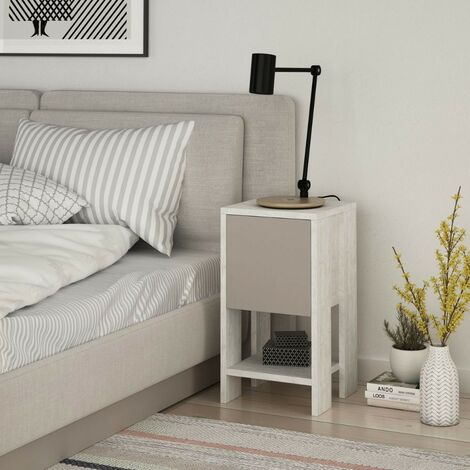 Comodino Ema anta ribalta 30x30x55h colore bianco tortora