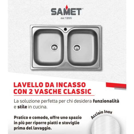 Lavello incasso cucina acciaio 79x50 cm due vasche Classic 170