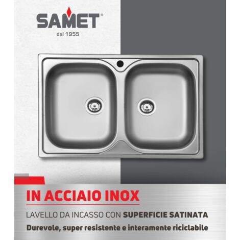 Lavello incasso cucina acciaio 79x50 cm due vasche Classic 170