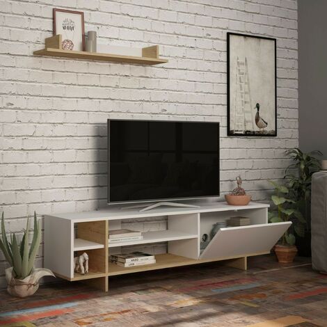 Mobile porta Tv Stockton con mensola a muro colore bianco