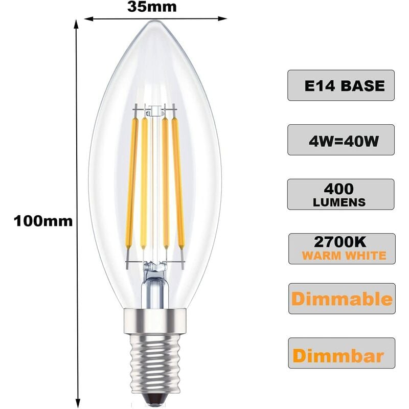 Lot de 6 Ampoules LED bougie E14 6W 480 lumens
