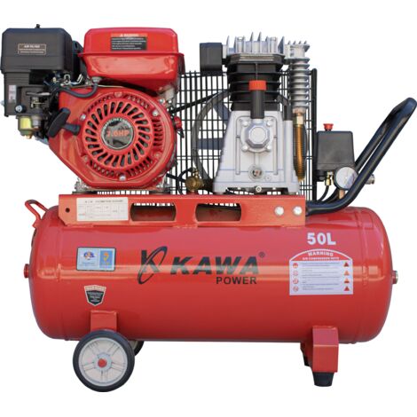 Compresseur d’air à courroies moteur essence 7 HP – Débit 250 L/min, pression 8 BAR, cuve 50 L – Pour chantiers extérieurs – Kawapower