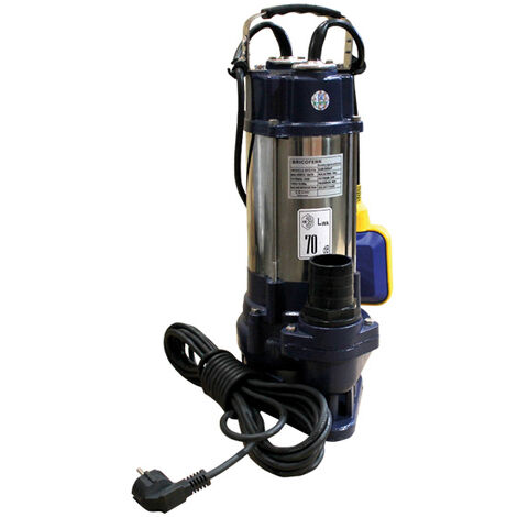 Bricoferr Pompe submersible pour eaux usées électrique 750W – 18 m³/h – Hauteur de refoulement 10 m – 2" – Corps inox (1/2)