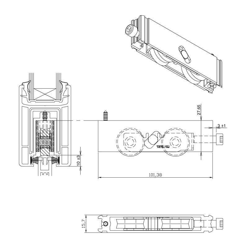 Chariot double réglable pour coulissant pvc - Gamme PVC : Socredis Wisio - Poids max. (kg) : 160 - SOTRALU