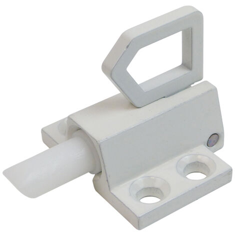 Loqueteau pour fenêtres à soufflet – Corps en aluminium – Tige nylon 21 mm avec ressort inox – Finition blanche RAL9016 – Arlu