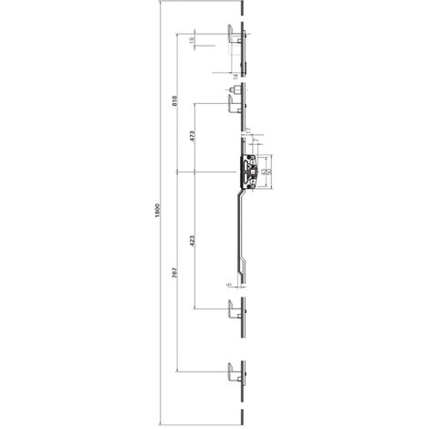 Kintech – Crémone à crochets pour coulissant PVC – Verrouillage par 2 crochets de 5 mm – Fouillot 17 mm – Têtière 600 mm – Entraxe 43 mm