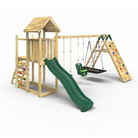 Rebo Extended Tower Wooden Climbing Frame with Swings & Slide - Sanford
