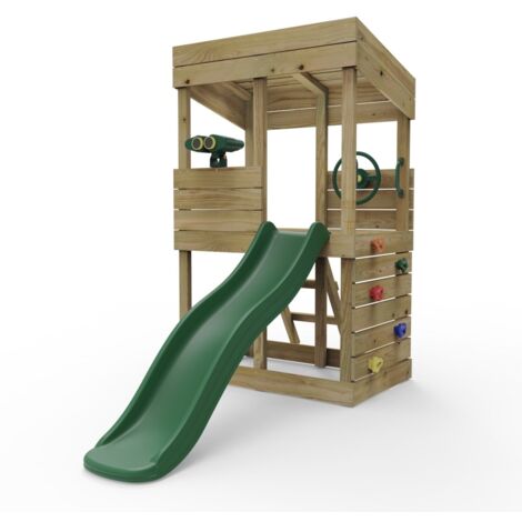 Rebo Children's Wooden Lookout Tower Playhouse with 6ft Slide - Adventure Set