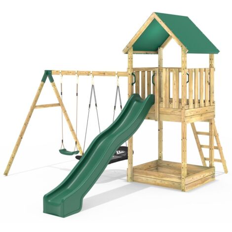 Rebo Modular Wooden Climbing Frame Adventure Playset - Swing Gisburn