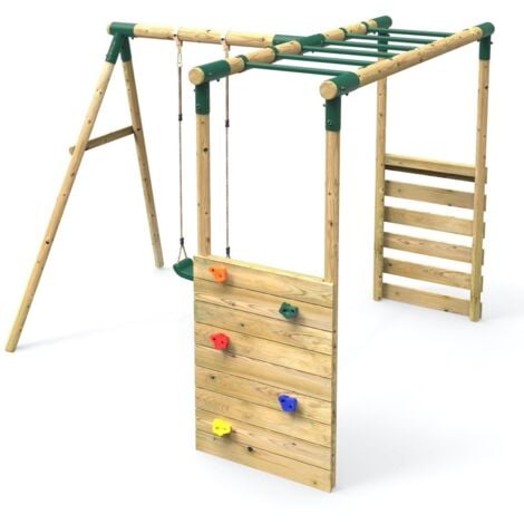 Rebo Wooden Garden Children's Swing Set With Extra-Long Monkey Bars ...