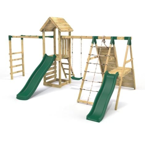 Rebo Wooden Climbing Frame With Swings, 2 Slides, Up & Over Climbing 