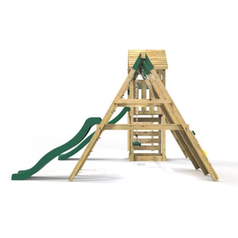 Rebo Wooden Climbing Frame with Swings, 2 Slides, Up & over Climbing wall and Monkey Bars - Brecon