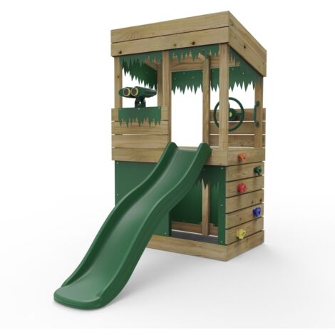 Rebo Children's Wooden Lookout Tower Playhouse with 6ft Slide
