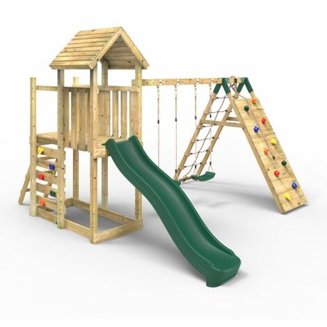 Rebo Extended Tower Wooden Climbing Frame with Swings & Slide - Greenhorn