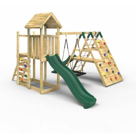 Rebo Extended Tower Wooden Climbing Frame with Swings & Slide - Crestone