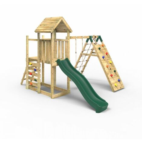 Rebo Extended Tower Wooden Climbing Frame with Swings & Slide - Bear