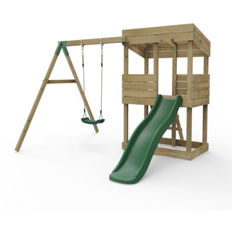 Rebo Wooden Lookout Tower Playhouse with 6ft Slide & Swing - Arches