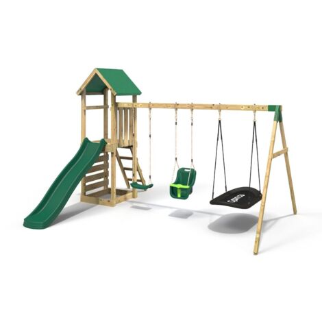 Rebo Adventure Wooden Climbing Frame, Swing Set and Slide - Snowdon
