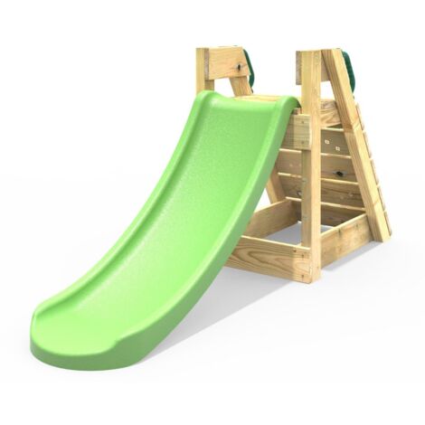 Rebo 4ft Toddler Adventure Slide with Wooden Platform and Climbing Wall - Green