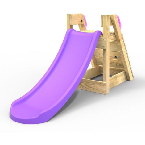 Rebo 4ft Toddler Adventure Slide with Wooden Platform and Climbing Wall - Purple