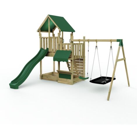 Rebo Modular Wooden Climbing Frame Adventure Playset - M3 plus Shop & Double Swing