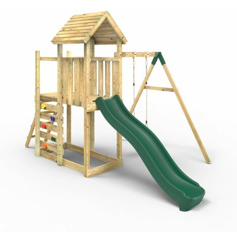 Rebo Extended Tower Wooden Climbing Frame with Swings & Slide - Rushmore