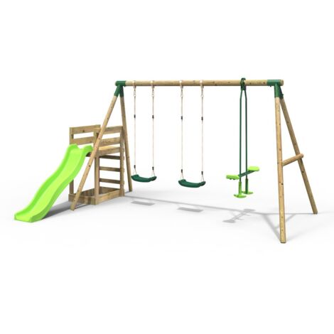 Wooden Triple Swing Set with Glider and Slide - Neptune Green (1/5)
