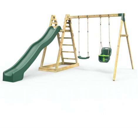 Rebo Children's Wooden Pyramid Activity Frame with Swings and 10ft Water Slide - Cora Linn (1/5)