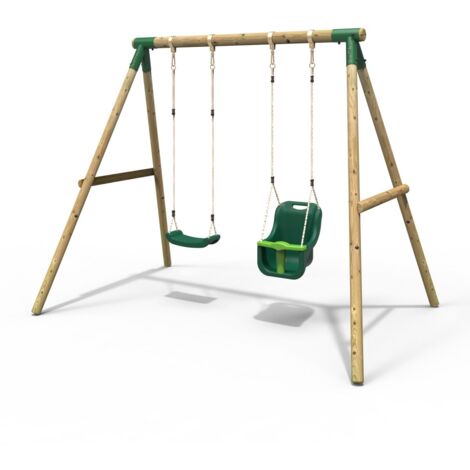 Rebo Wooden Garden Swing Set with Standard Seat and Baby Seat - Luna Green