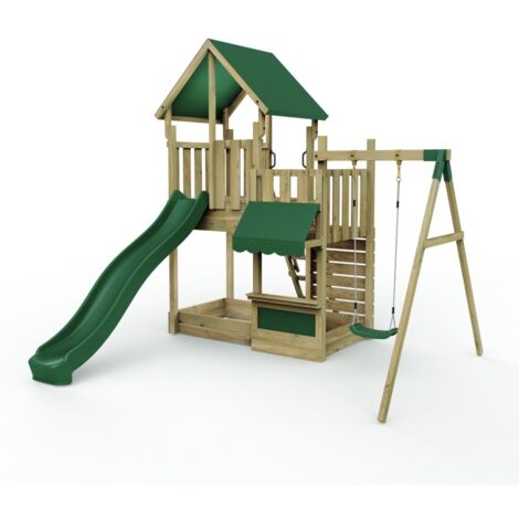 Rebo Modular Wooden Climbing Frame Adventure Playset - M3 plus Shop & Single Swing