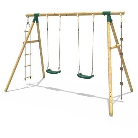 Rebo Wooden Garden Swing Set with Climbing Rope and Rope Ladder ...