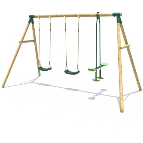 Rebo Wooden Garden Swing Set with 2 Standard Swings and Glider ...