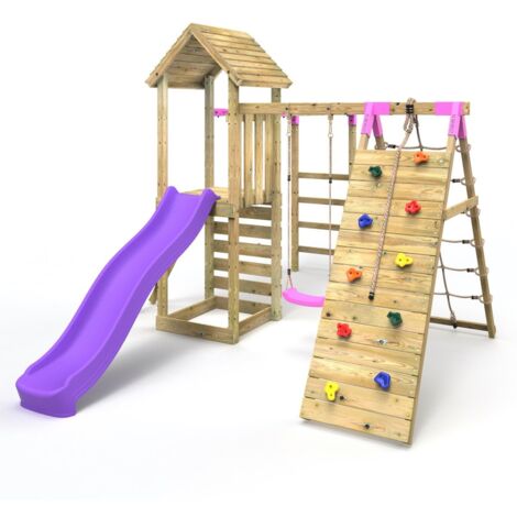Rebo Wooden Climbing Frame with Swings, Slide, Up & over Climbing wall and Monkey Bars - Carpathian