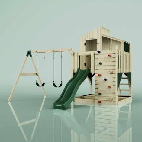 PolarPlay Kids Climbing Tower & Playhouse - Swing Geir Green