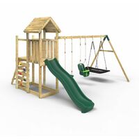 Rebo Extended Tower Wooden Climbing Frame with Swings & Slide - Snowdon