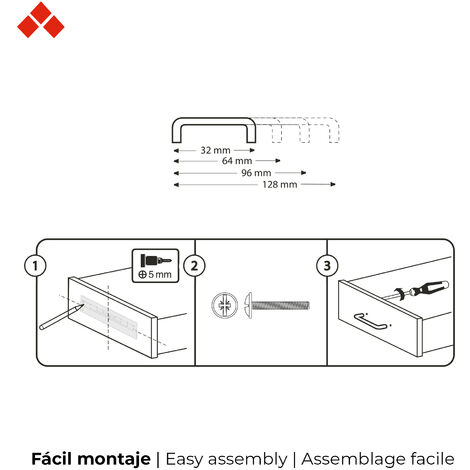 Tirador de Asa para Mueble  Estilo Contemporáneo  Fabricado en Zamak  Acabado en Níquel Satinado  Distancia Entrepuntos: 64 mm  Medidas 736060 mm  Sistema de Fijación Atornillado  Incluye Tornillos M4