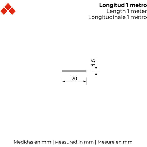 Perfil Plano  Fabricado en Aluminio  Acabado en Crudo   Medidas 2021000 mm  Longitud del Perfil 1 Metro  Espesor 2 mm  1 Unidad