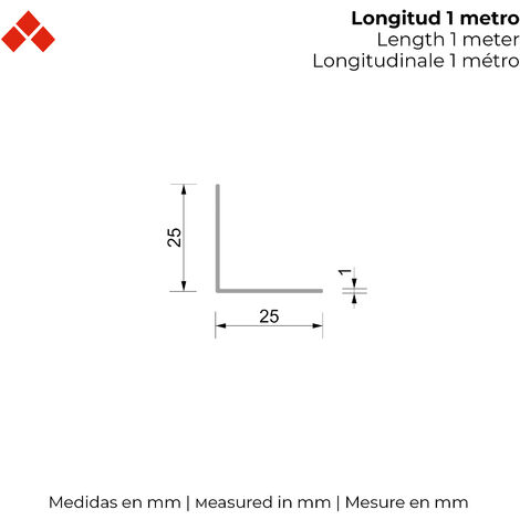 Perfil Angular  Fabricado en Aluminio  Acabado en Blanco   Medidas 25251000 mm  Longitud del Perfil 1 Metro  Espesor 1 mm  1 Unidad