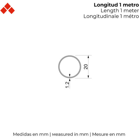 Perfil Tubo Redondo  Fabricado en Aluminio  Acabado en Anodizado Mate   Medidas 20201000 mm  Longitud del Perfil 1 Metro  Espesor 1 mm  1 Unidad