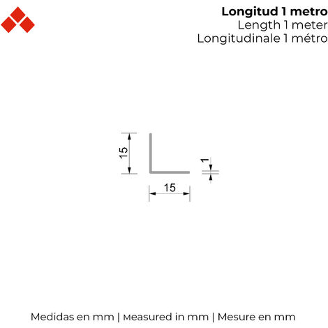Perfil de Ángulo  Fabricado en Aluminio  Acabado en Blanco   Medidas 15151000 mm  Longitud del Perfil 1 Metro  Espesor 2 mm  10 Unidades