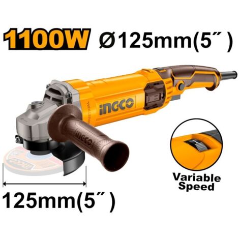 Smerigliatrice angolare 1100 W 125 mm a filo Velocità regolabile Ingco AG1100385