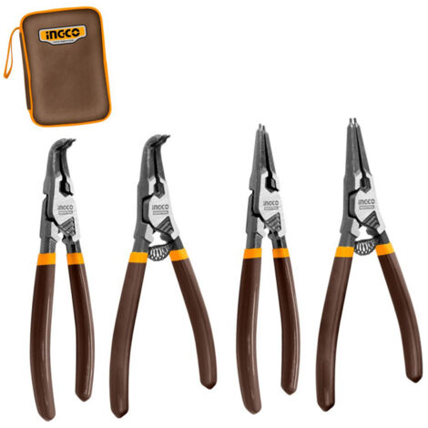 SET 4 PINZE FERMI ANELLI - 180mm - SEEGER INTERNI/ESTERNI CON ASTUCCIO - HCCPS26180 INGCO
