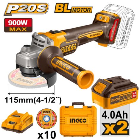 Smerigliatrice a batteria 20v + 2 BATTERIE 4AH +VALIG.+10 DISCHI - INGCO CAGLI211542
