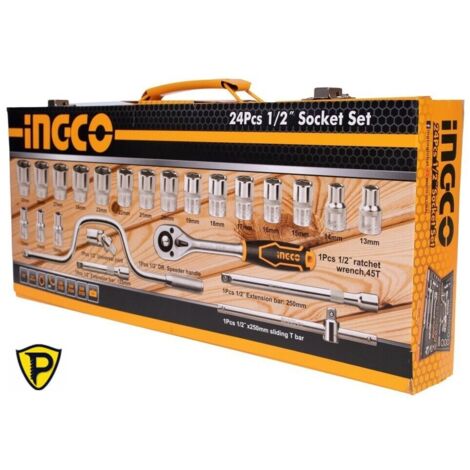 Set chiavi a Bussola 1/2 - da 10 a 32mm - 24pz - Cassetta Metallo - INGCO HKTS0243