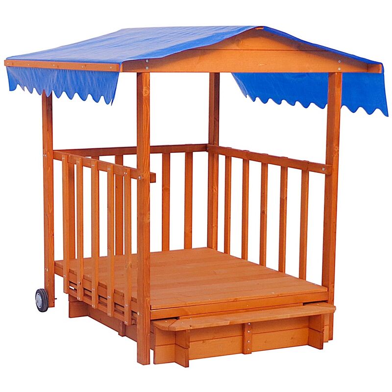 BRAST Sandkasten verstellbares Dach Sandkiste Spielhaus Sitzbänke Holz Pavillon 