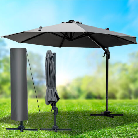 BRAST Alu Sonnenschirm Ampelschirm Ø300cm Grau TÜV geprüft Schützhülle UV-Schutz 50+ wasserabweisend drehbar & höhenverstellbar