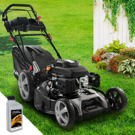 BRAST Benzin Rasenmäher mit Antrieb 5,2kW (7PS) Elektrostart 55cm Schnittbreite TÜV 30-80mm Schnitthöhe 60L Fangkorb 4 Takt OHV Motor Stahlgehäuse ESTART
