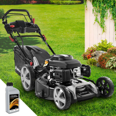BRAST Benzin Rasenmäher mit Antrieb 5,2kW (7PS) Elektrostart 55cm Schnittbreite TÜV 30-80mm Schnitthöhe 60L Fangkorb 4 Takt OHV Motor Stahlgehäuse ESTART Speed