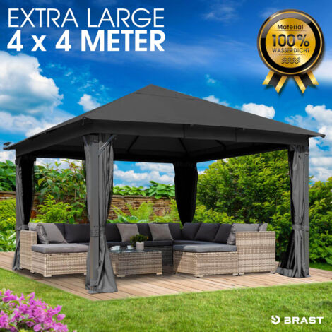 BRAST Pavillon Aluminium Infinity 4x4m Grau inkl. Moskitonetz wasserdicht stabil UV-Schutz (1/5)